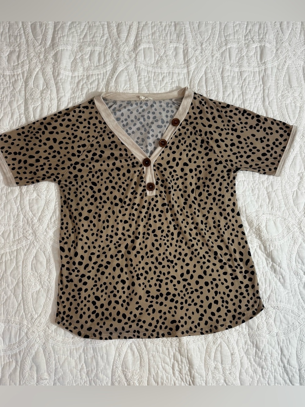 Women’s Black and Tan Polkadot Top Medium